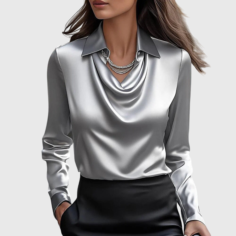 Asirem™ – Blouse with Luxury Shine and Pleated Neckline