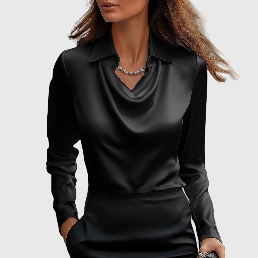 Asirem™ – Blouse with Luxury Shine and Pleated Neckline