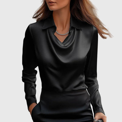Asirem™ – Blouse with Luxury Shine and Pleated Neckline