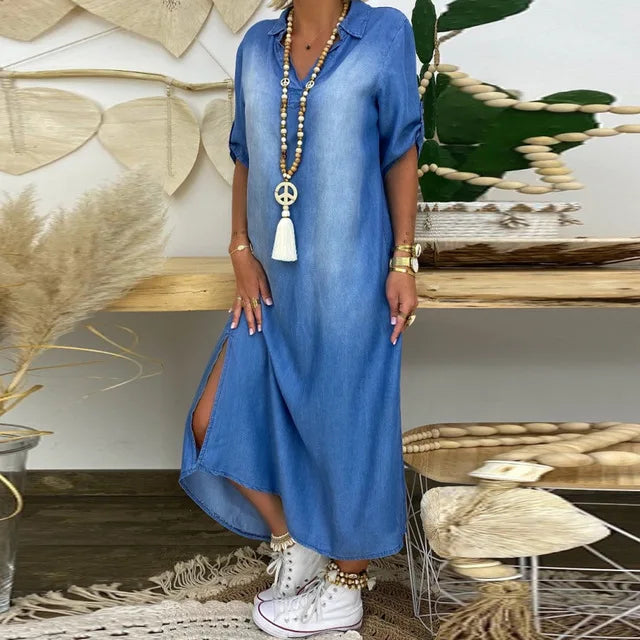 Asirem™ – Long Denim-Style Dress