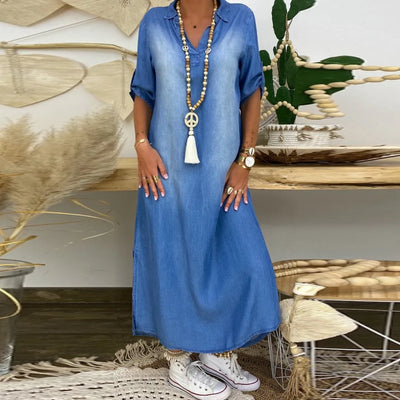 Asirem™ – Long Denim-Style Dress