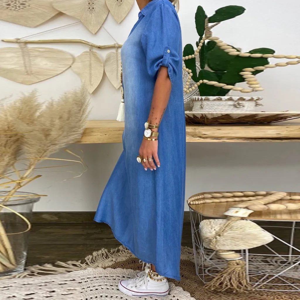 Asirem™ – Long Denim-Style Dress