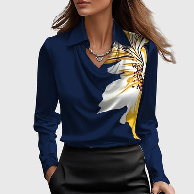 Asirem™ – Blouse with Luxury Shine and Pleated Neckline