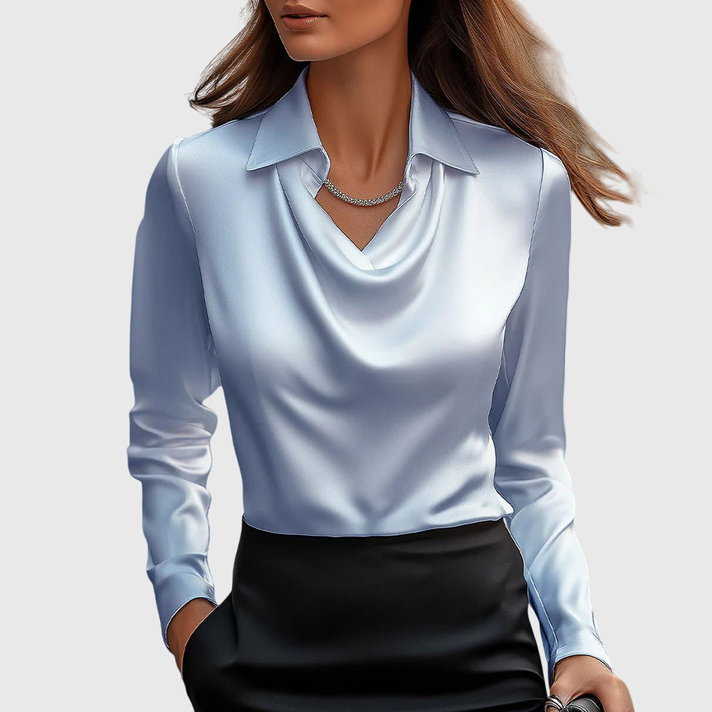 Asirem™ – Blouse with Luxury Shine and Pleated Neckline