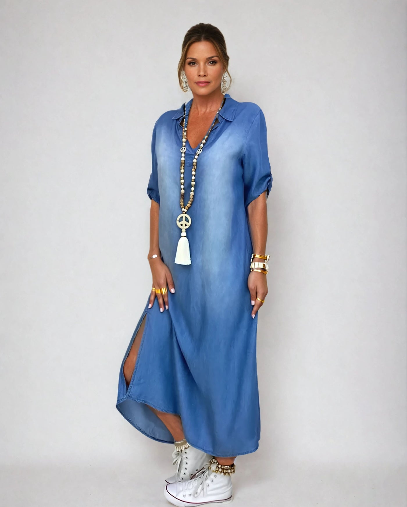 Asirem™ – Long Denim-Style Dress