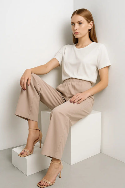 Asirem™ – Comfy Palazzo Pants with Elastic Waist in Lightweight Punto Milano Fabric
