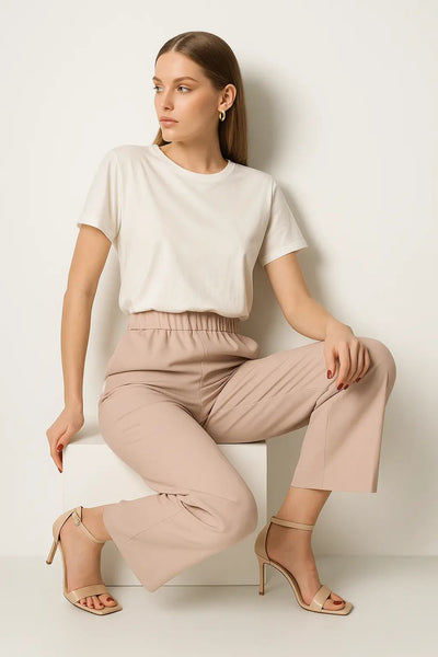 Asirem™ – Comfy Palazzo Pants with Elastic Waist in Lightweight Punto Milano Fabric