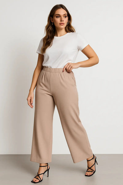 Asirem™ – Comfy Palazzo Pants with Elastic Waist in Lightweight Punto Milano Fabric