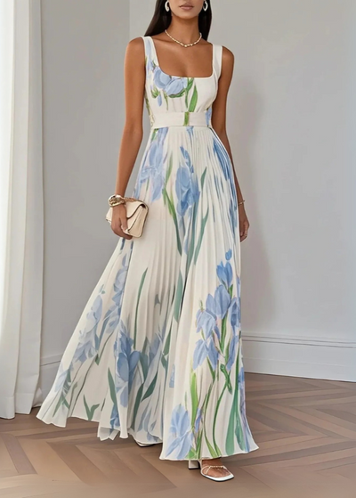 Asirem™ – Elegant Pleated Floral Maxi Dress