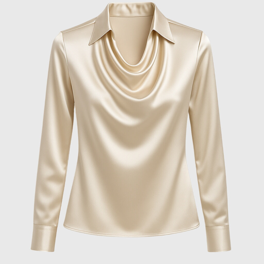 Asirem™ – Blouse with Luxury Shine and Pleated Neckline