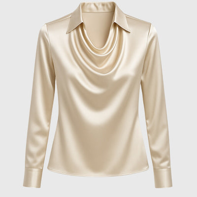 Asirem™ – Blouse with Luxury Shine and Pleated Neckline