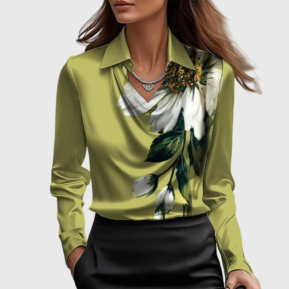 Asirem™ – Blouse with Luxury Shine and Pleated Neckline