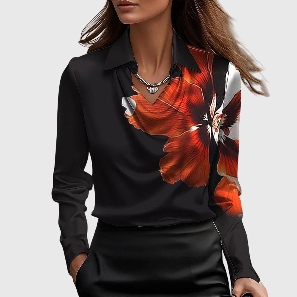 Asirem™ – Blouse with Luxury Shine and Pleated Neckline