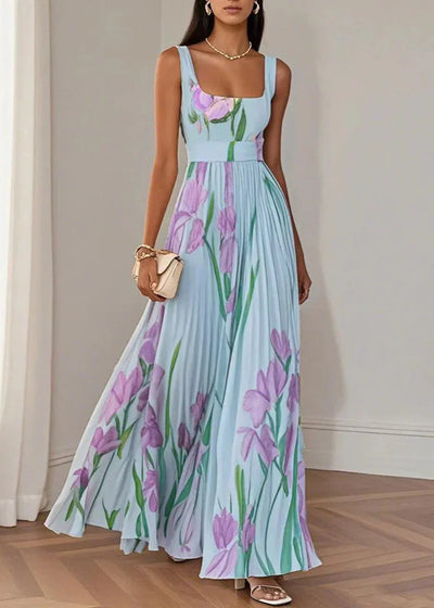Asirem™ – Elegant Pleated Floral Maxi Dress