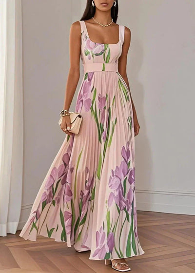 Asirem™ – Elegant Pleated Floral Maxi Dress